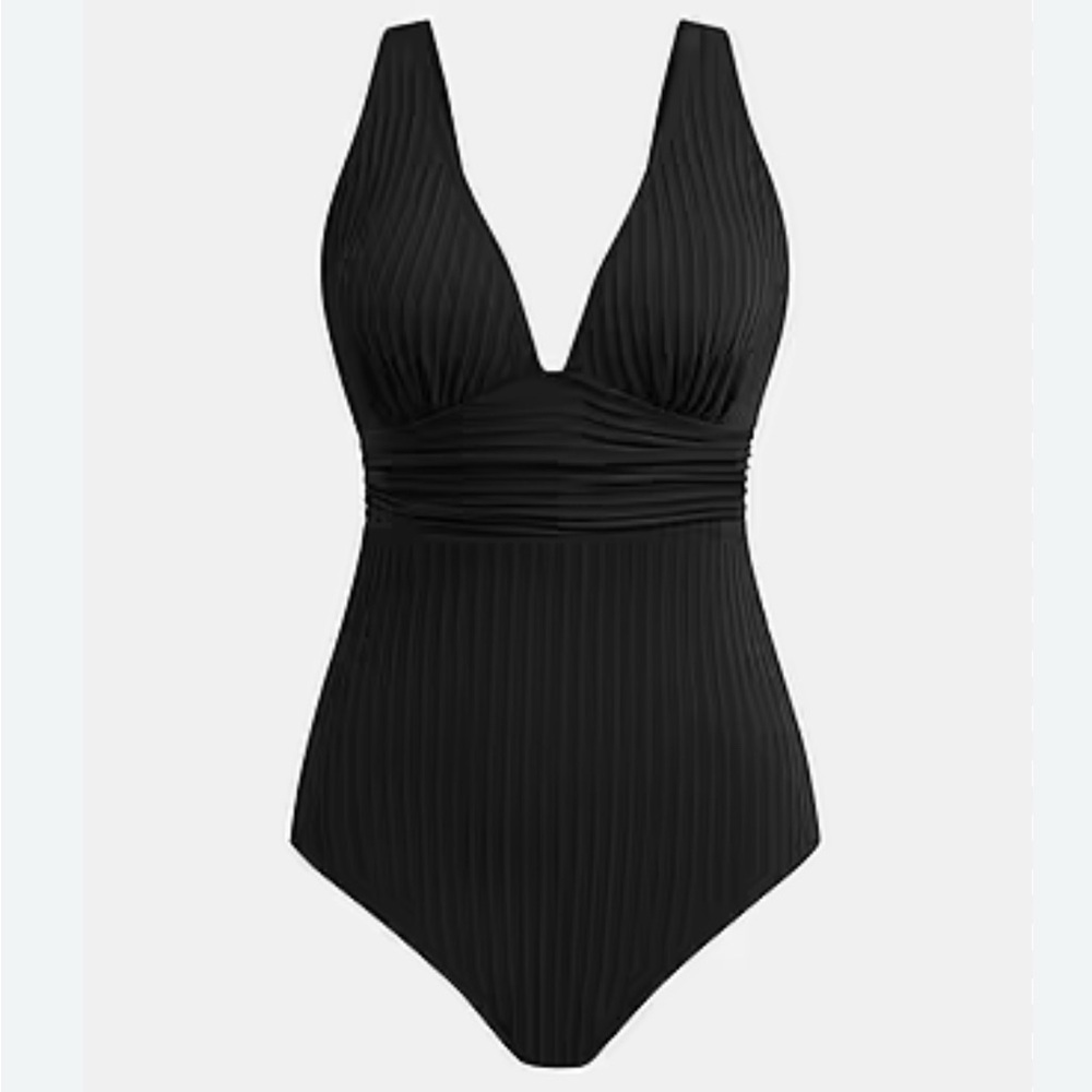2/$28 Cupshe Black Ginger Ribbed & Ruched‎ One-Piece Size Large NWT